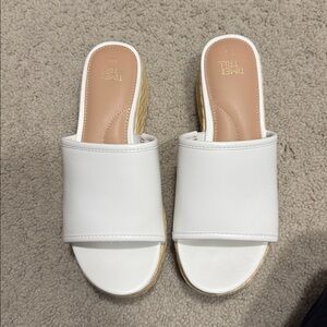 Time and Tru Women's Raffia Platform Slide Sandals-Size 7.5-White